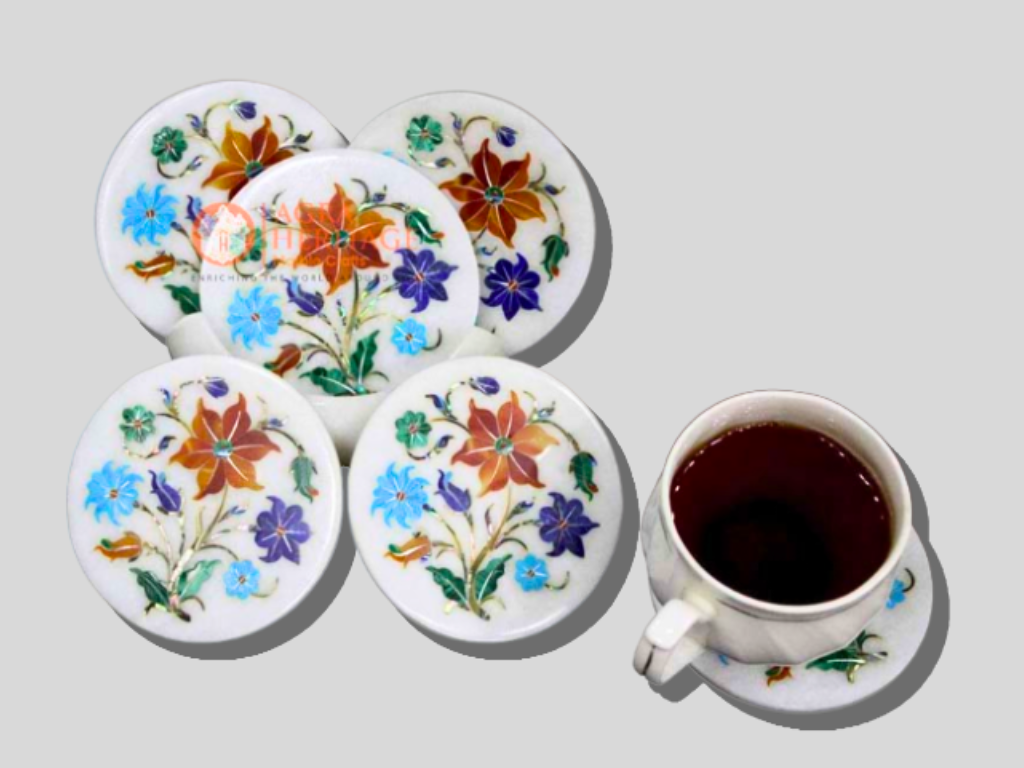 Semi Precious Stone Inlay Coaster Set